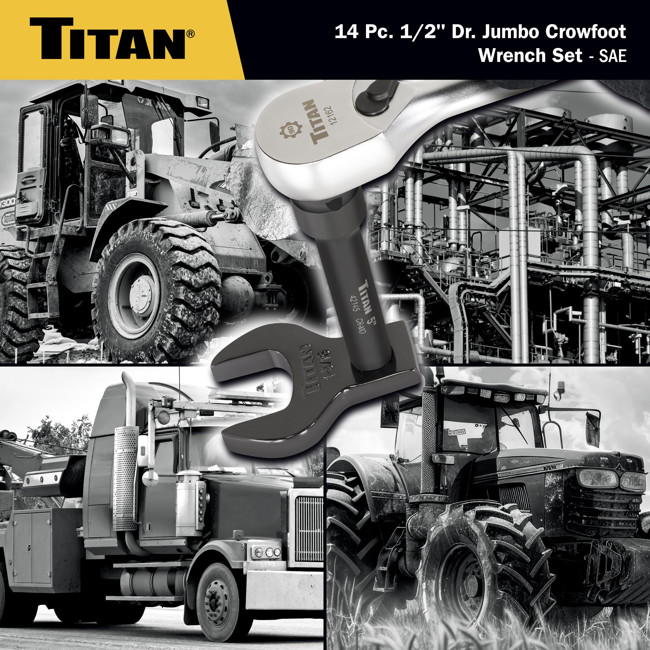 Titan 17298 14-Piece 1/2-Inch Drive SAE Jumbo Crowsfoot Wrench Set